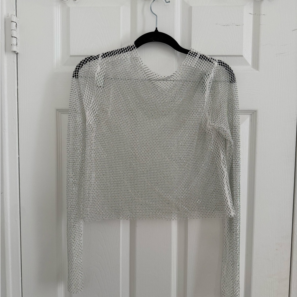 Silver Mesh Long Sleeve Top